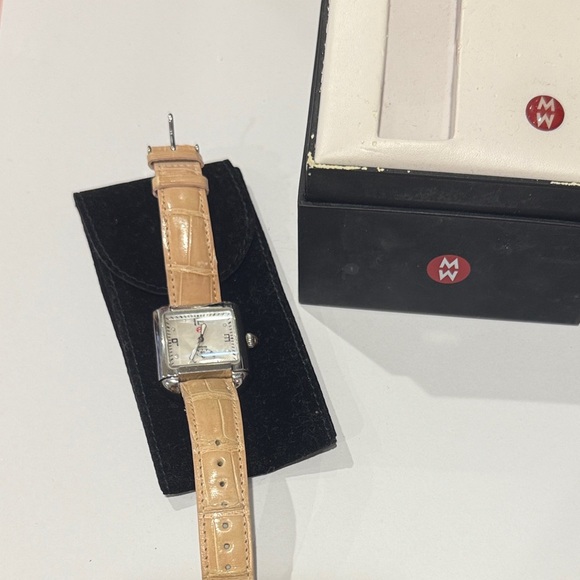 Michele Accessories - Michele Silver Case Watch with Pink Leather Strap